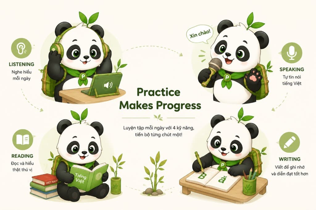 Luyện tập mỗi ngày — Puchi luyện nghe, nói, đọc và viết